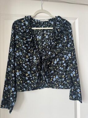 Abercrombie Floral Sheer Tie Blouse